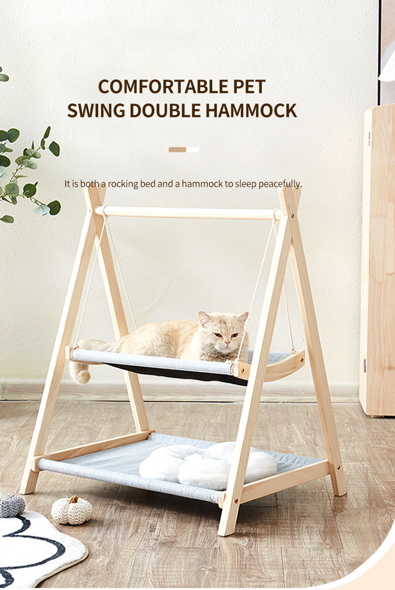 Wholesale New Products pet cat hammock wooden All Seasons cat bed Hanging bunk bed washable cat litter the swing