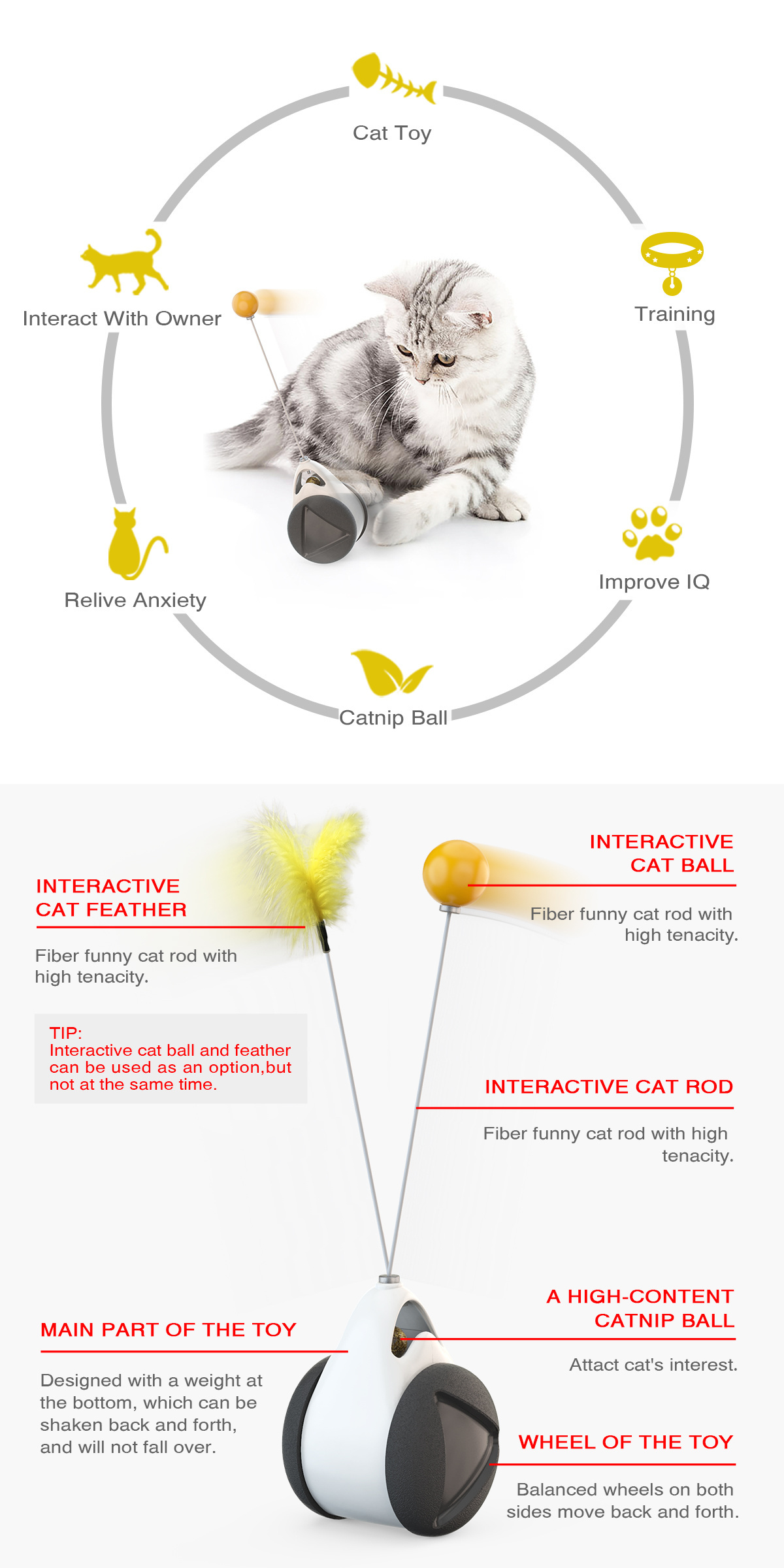 Interactive Cat Chasing Toys for Indoor Cats Kitten Chaser Toys with Catnip Ball Feather Tumbler Balanced Exercise Wheel Toy