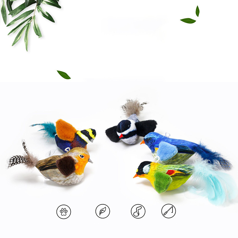 New cat-teasing artifact Polyester Bird With Feather Tail Battery Interactive Cat Toy Simulated birdsong Pet Interactive Toys