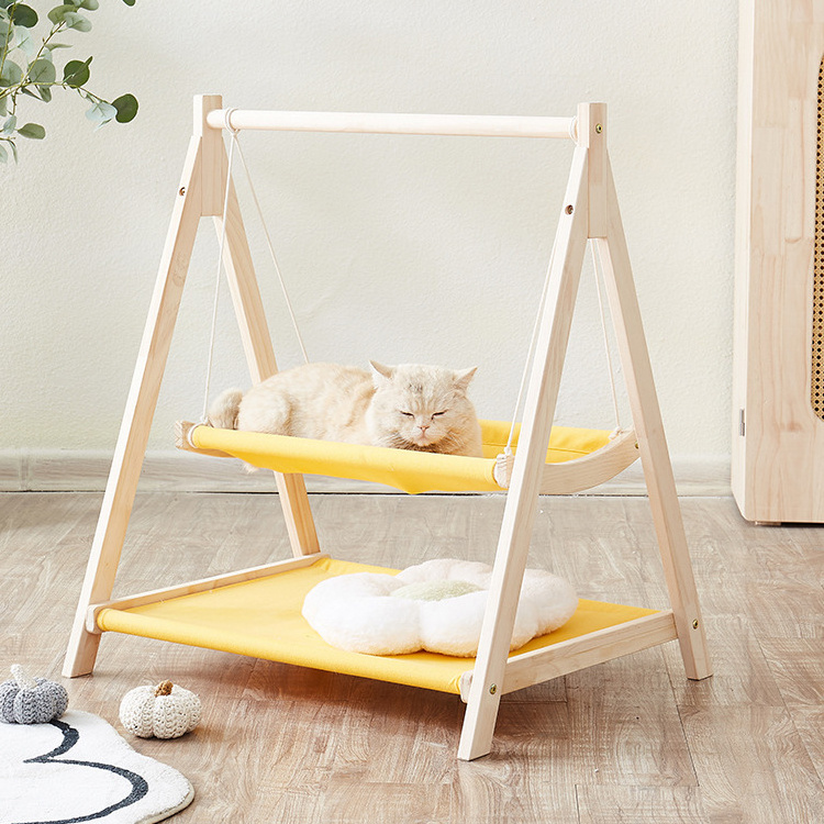 Wholesale New Products pet cat hammock wooden All Seasons cat bed Hanging bunk bed washable cat litter the swing