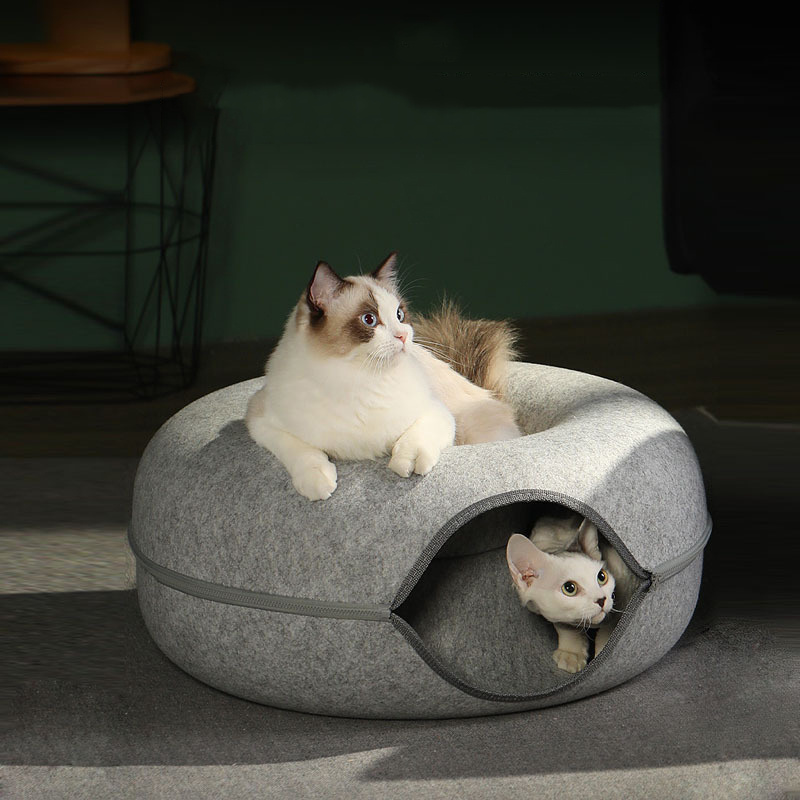 Explosive New Products Nest Round Donut Pet Bed For Cat Small Dog Large Indoor  Cat Paws Grinding Pets Round Felt Tunnel Nest