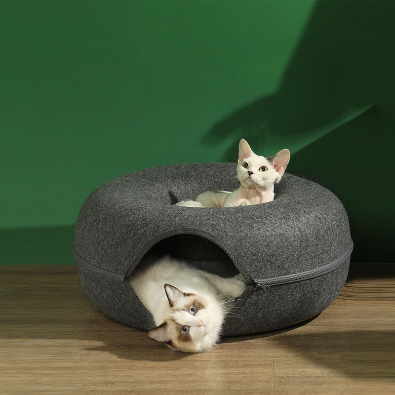 Explosive New Products Nest Round Donut Pet Bed For Cat Small Dog Large Indoor  Cat Paws Grinding Pets Round Felt Tunnel Nest