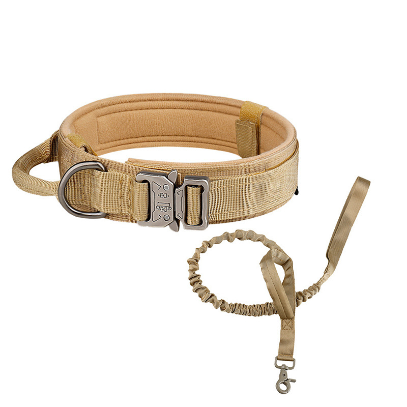 Pet Rope Custom Adjustable Camouflage Canvas Duty Nylon Metal Buckle Dog Collar and Leash Set Tactical Pet Collar