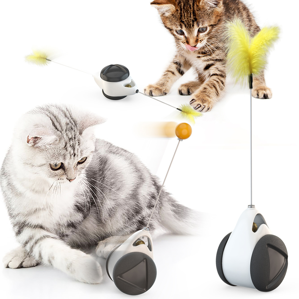 Interactive Cat Chasing Toys for Indoor Cats Kitten Chaser Toys with Catnip Ball Feather Tumbler Balanced Exercise Wheel Toy