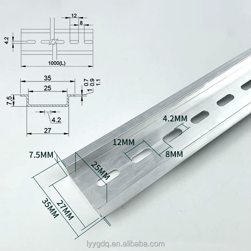 Aluminium stainless steel 35mm Width X 7.5mm Height Thickness 1.2mm 1.0mm Standard Size Mountable Stainless Steel Din Rail