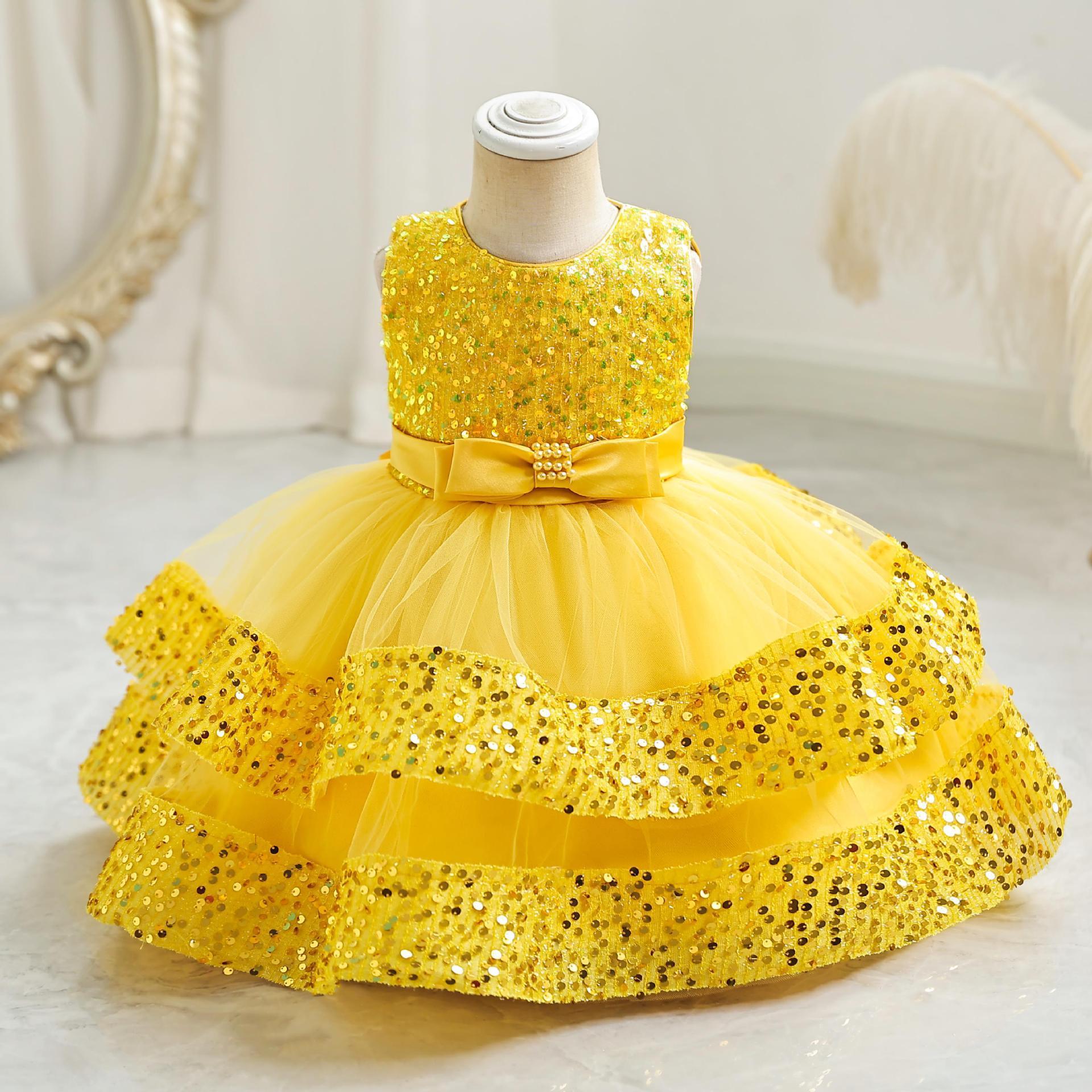 Wholesale new children's sequined princess dress baby girl high quality first birthday party dresses for 1-6 years girls