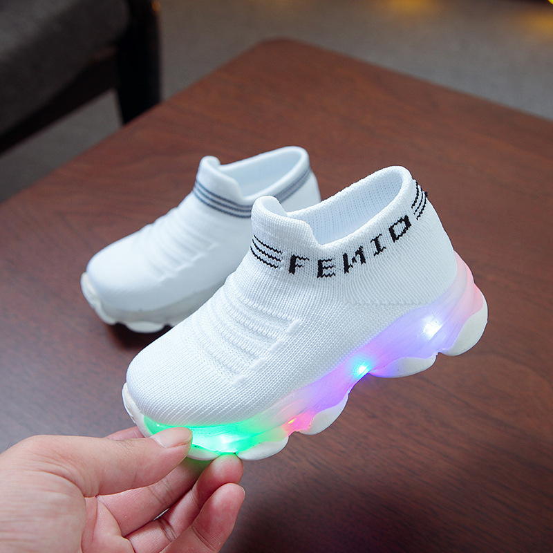 Waterproof Fiber Optic Glowing Kids Baby Child Shoes Led Light Up Shoe Box for Kids With Light Flashing Led Boys Girls Shoes OEM