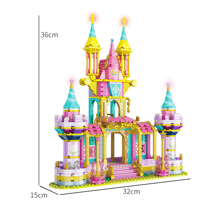 Wholesale Supplier Child Fantasy Princess Prince Pink Swan Castle Forest Carriage Building Blocks Model Set Diy