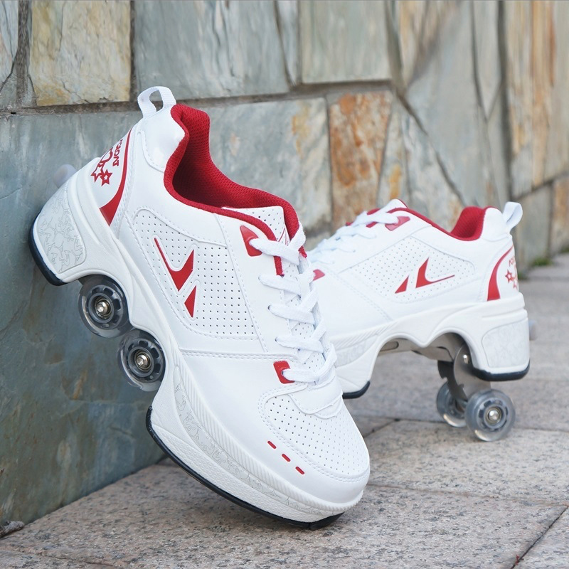 Deformation Walking   Rollershoes Outdoor Sports Kick Out Spinning Top Roller Skates Shoes with Retractable 4 Wheels