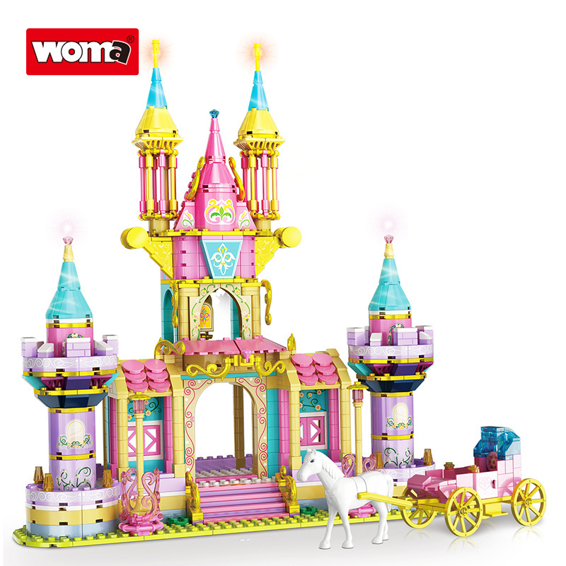 Wholesale Supplier Child Fantasy Princess Prince Pink Swan Castle Forest Carriage Building Blocks Model Set Diy