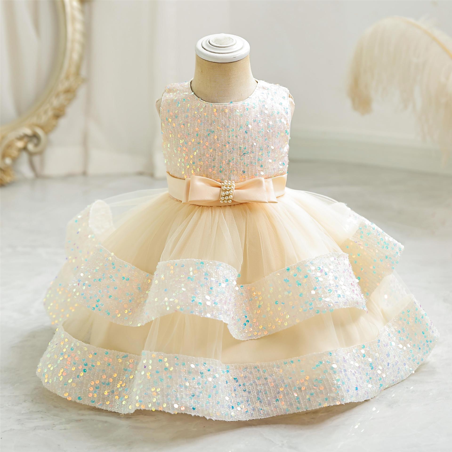 Wholesale new children's sequined princess dress baby girl high quality first birthday party dresses for 1-6 years girls