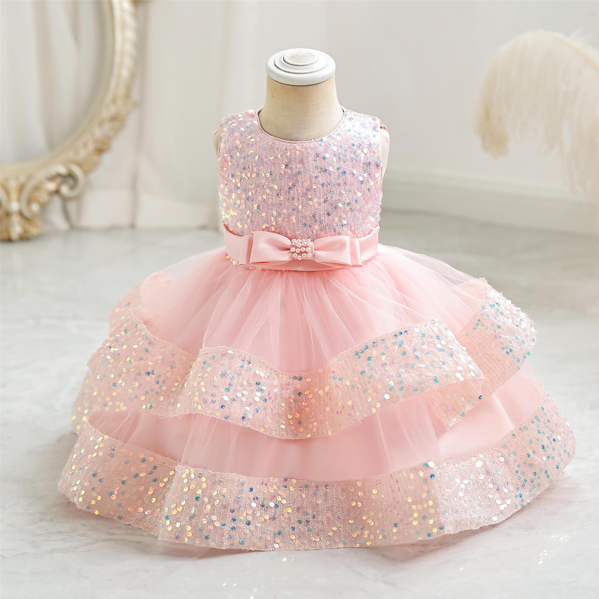 Wholesale new children's sequined princess dress baby girl high quality first birthday party dresses for 1-6 years girls