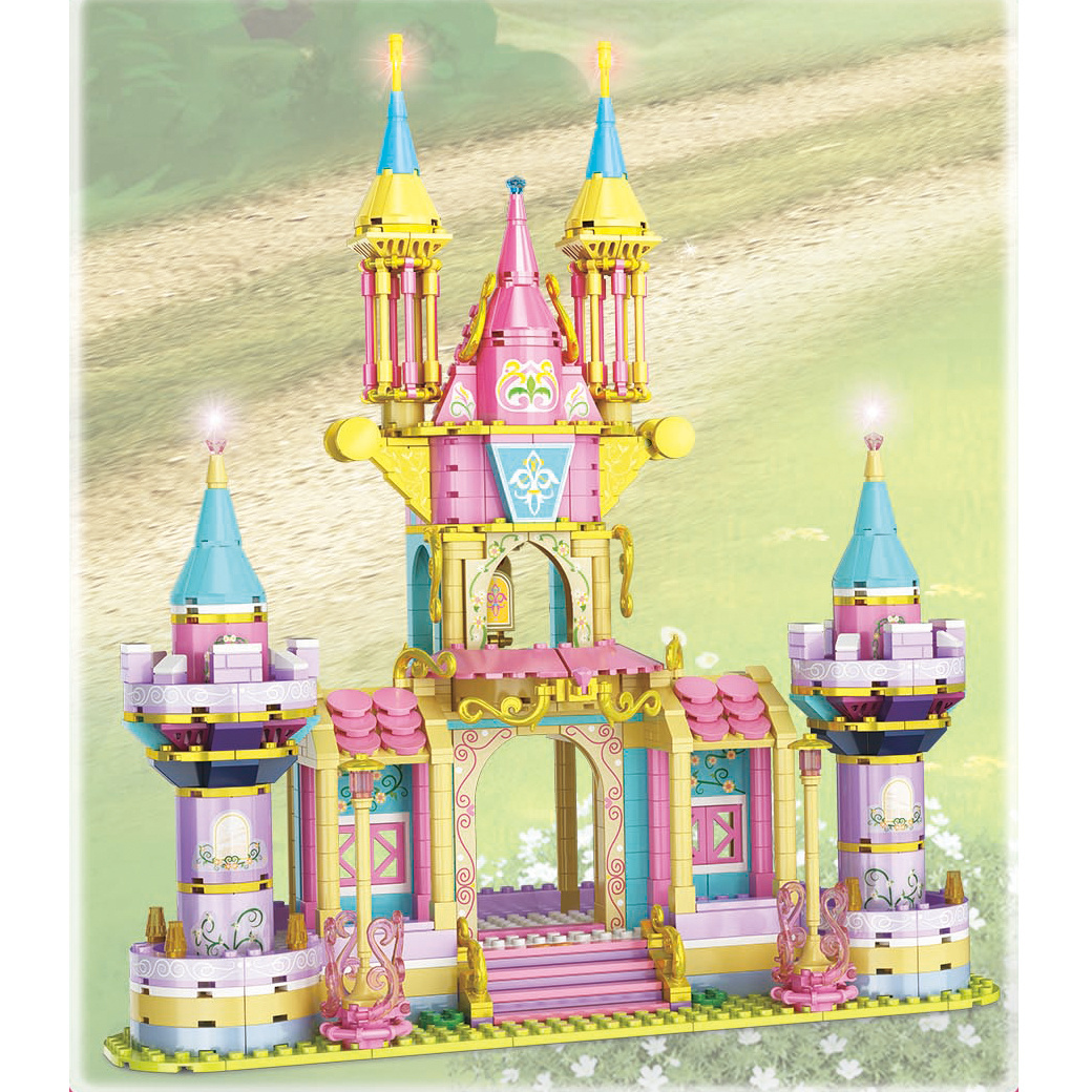 Wholesale Supplier Child Fantasy Princess Prince Pink Swan Castle Forest Carriage Building Blocks Model Set Diy