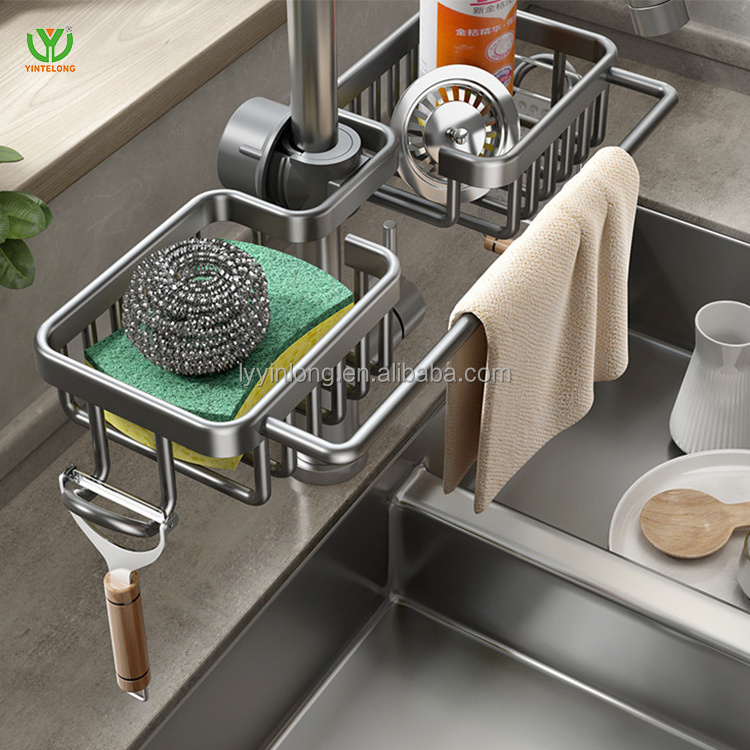 YINLONG Kitchen faucet storage rack Aluminum long sink storage rack Dishwashing sink Dishwashing rag drain rack artifact