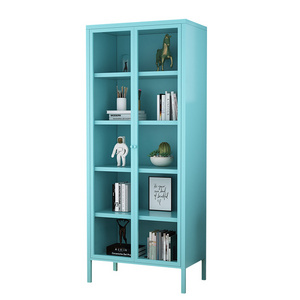 Custom mental school supply cabinet Toy display cabinet Tall double glass door bookcase office steel file storage cabinet