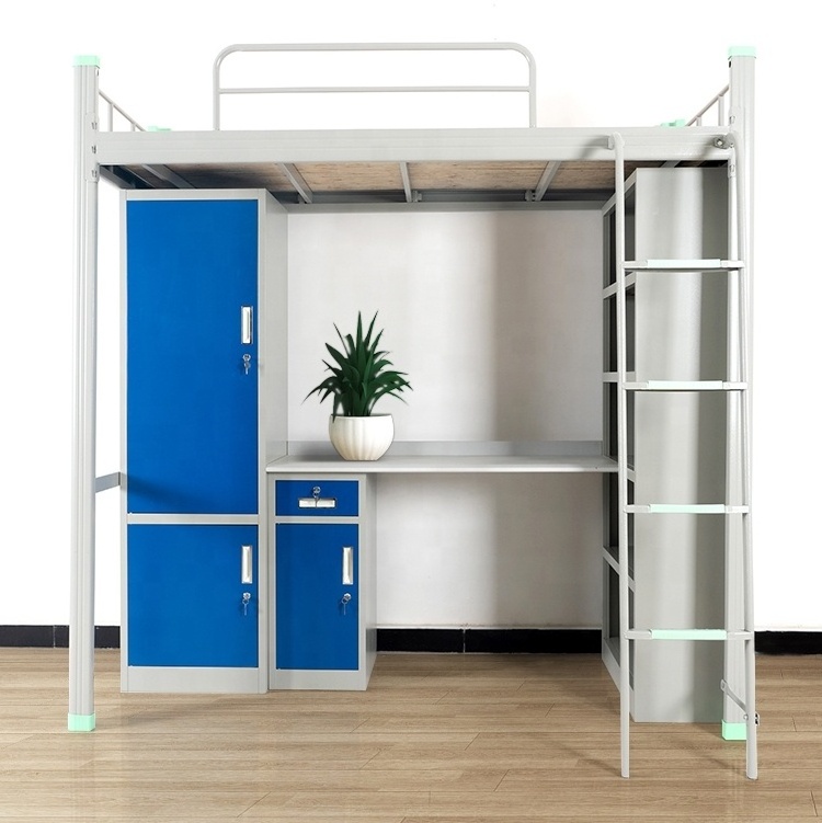 Adults College steel bunk bed Student Apartment Steel Loft Wardrobe Cheap desk and locker Bunk Dorm Bed