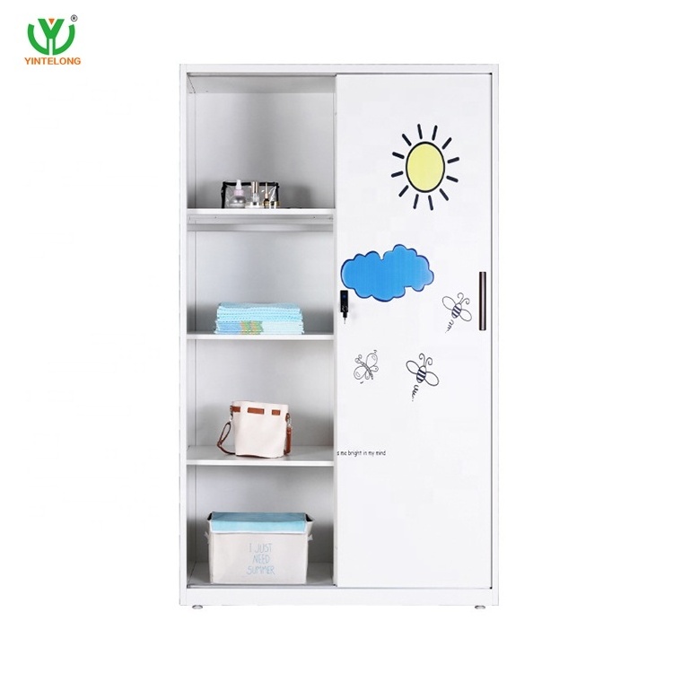 Yinlong customizable Two doors steel printing wardrobe Sliding print wardrobe bedroom Pattern printed wardrobe