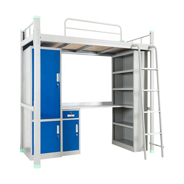 Adults College steel bunk bed Student Apartment Steel Loft Wardrobe Cheap desk and locker Bunk Dorm Bed