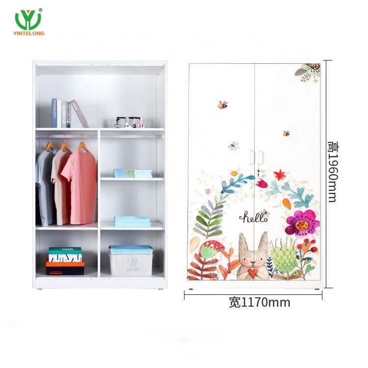 Yinlong customizable Two doors steel printing wardrobe Sliding print wardrobe bedroom Pattern printed wardrobe