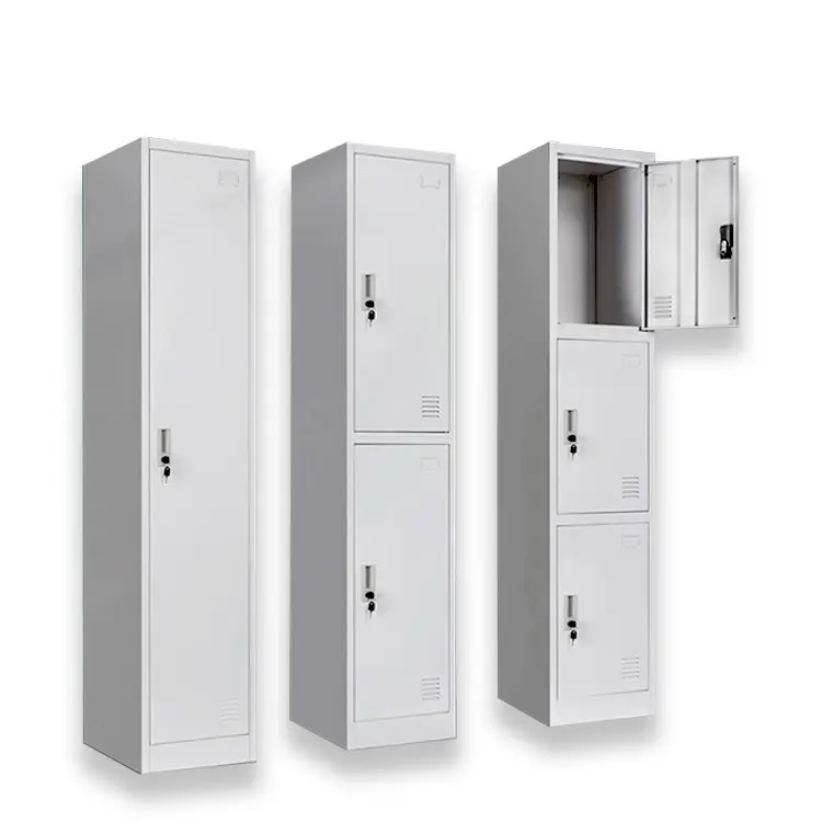 Knock Down Steel Narrow Single Door Locker Metal 3 Compartment Lockers