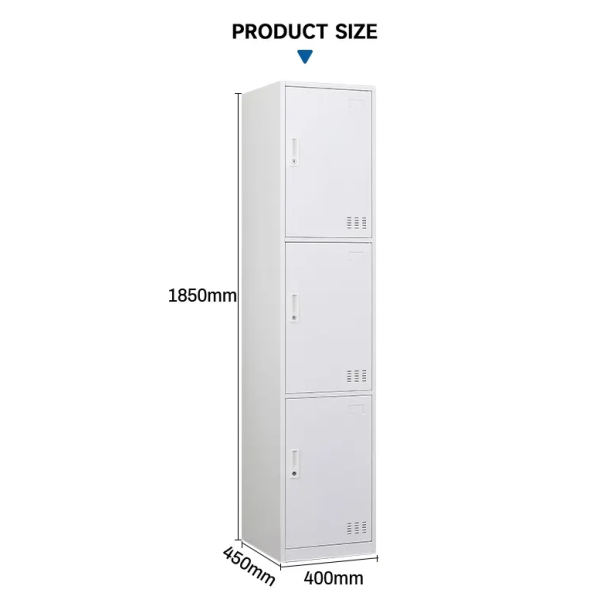 Knock Down Steel Narrow Single Door Locker Metal 3 Compartment Lockers