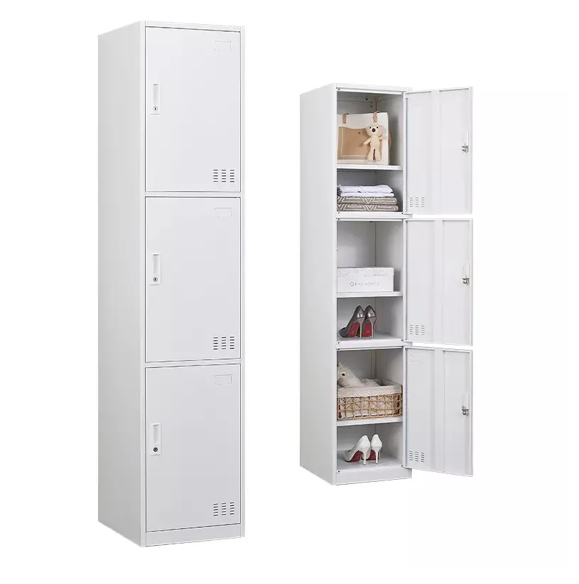 Knock Down Steel Narrow Single Door Locker Metal 3 Compartment Lockers