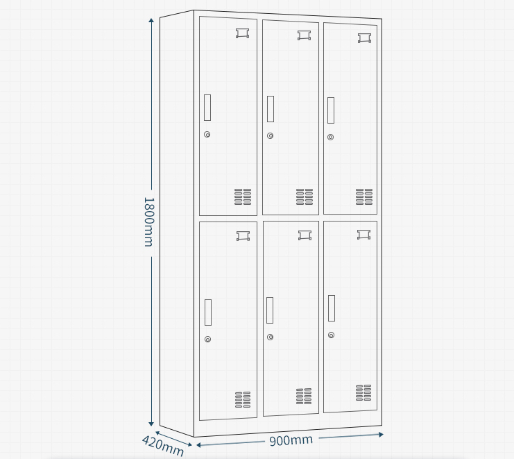 Good Quality Vertical Standing Steel Cabinet Clothes Locker 6 Doors Metal Wardrobe