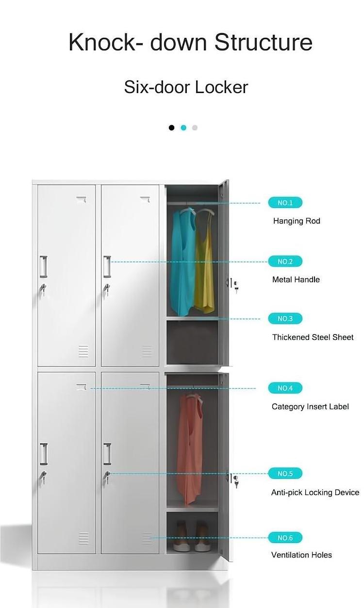 Good Quality Vertical Standing Steel Cabinet Clothes Locker 6 Doors Metal Wardrobe