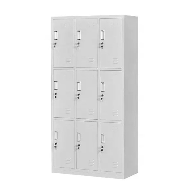 Customized School Gym Locker 3-tier Metal Wardrobe Closet 9 Door Steel Changing Room Clothes Locker