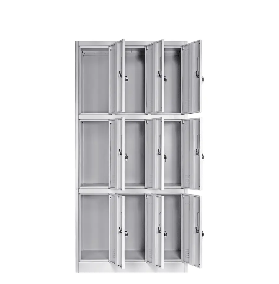 Customized School Gym Locker 3-tier Metal Wardrobe Closet 9 Door Steel Changing Room Clothes Locker