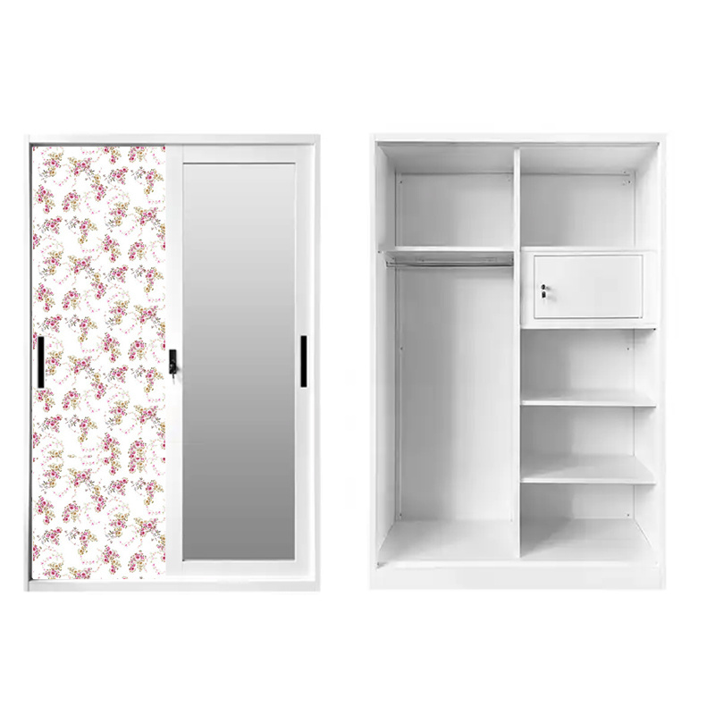 Wholesale Metal Wardrobe Painted Armoire Mirror Sliding Door Closet