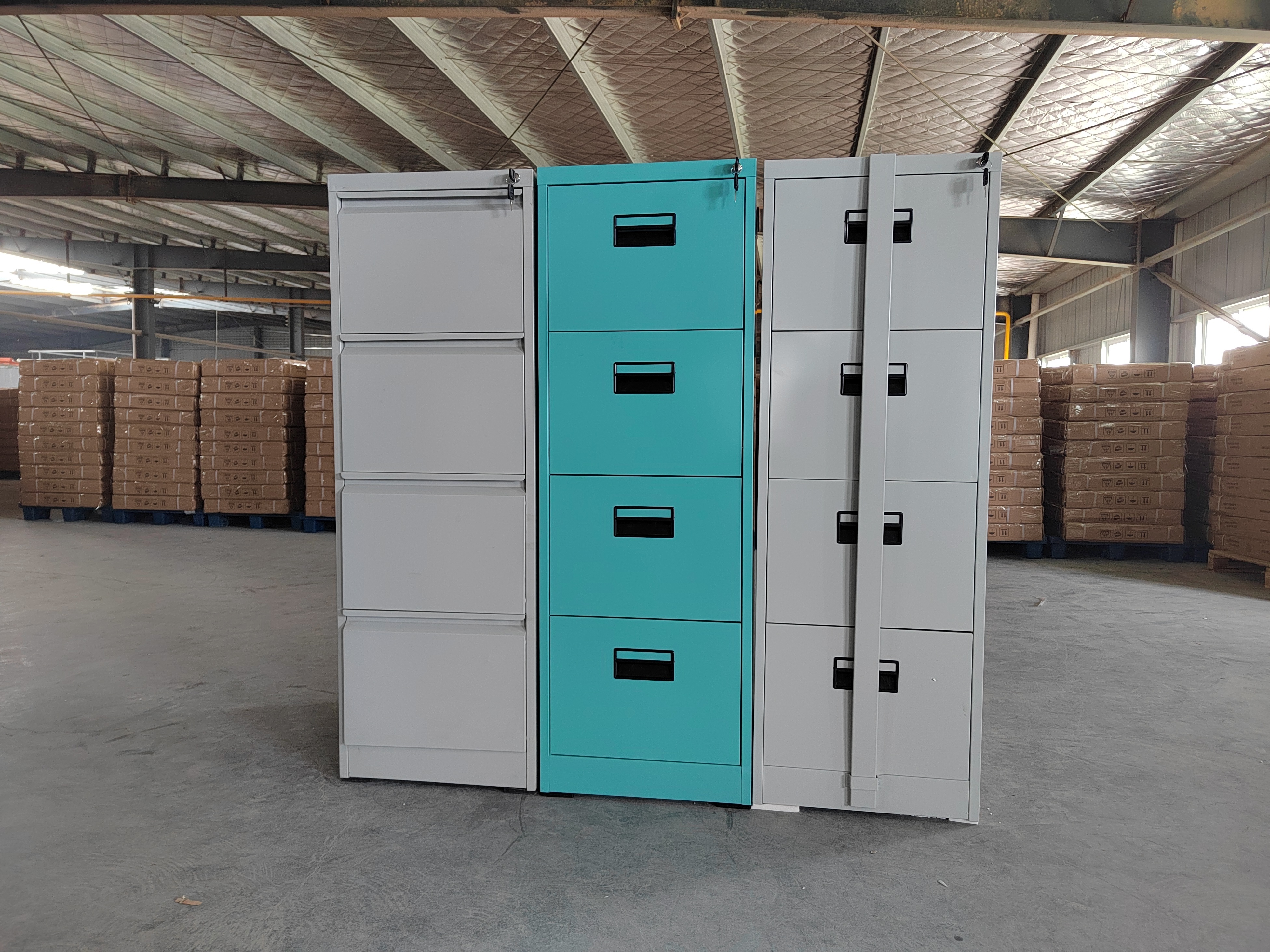 office furniture cupboards metal storage cabinet vertical 4 Drawers steel Cabinet with locking cross bar Design