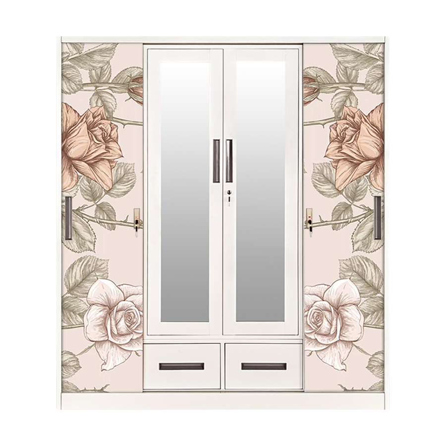 Clothing Armoire 3 Door With Drawer Mirror Sliding Doors Wardrobe