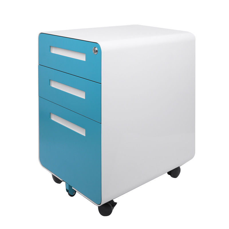 Funky under desk small 3 drawer vertical file cabinet office mobile pedestal drawer unit on wheels