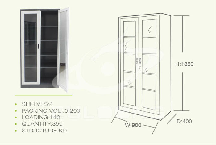 FC-G5 steel almirah designs KD sliding glass door office bookcase metal file cupboard