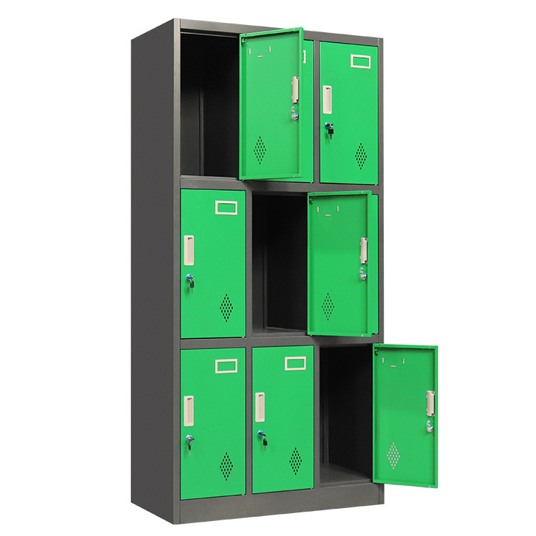 Stainless steel wardrobe  9 Doors Gym School use  Storage Cabinet metal Locker