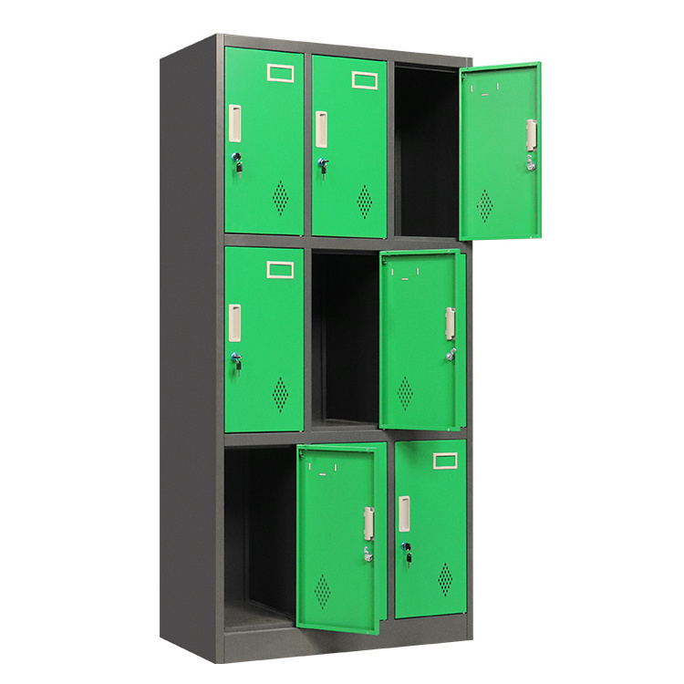 Stainless steel wardrobe  9 Doors Gym School use  Storage Cabinet metal Locker