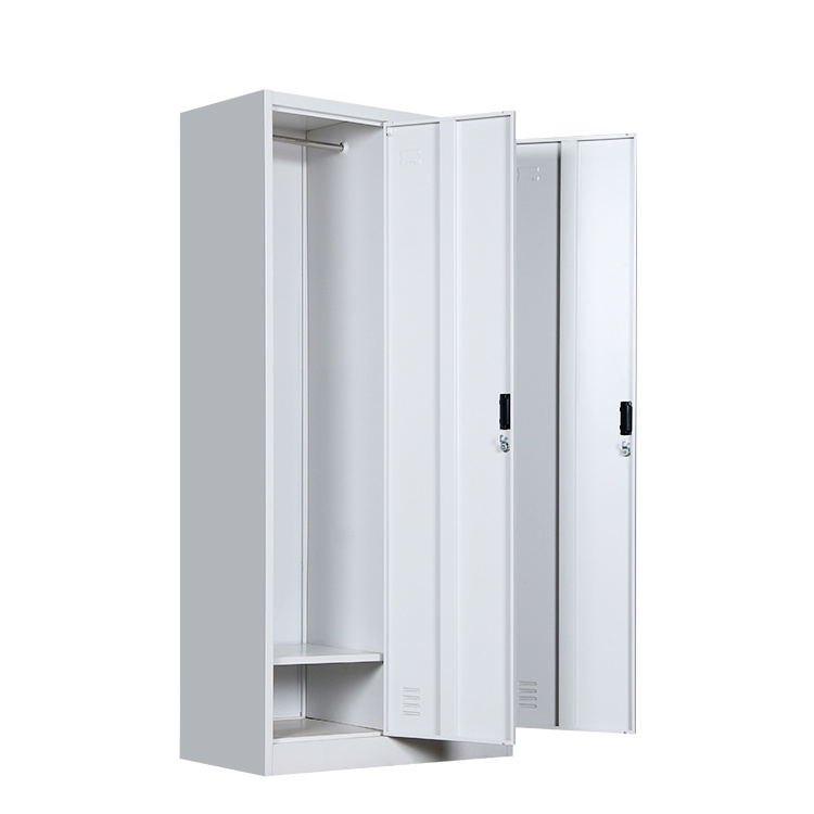 Luxury generous 2 swing door steel wardrobe locker/metal clothes storage cabinet closet with rail in cheap price