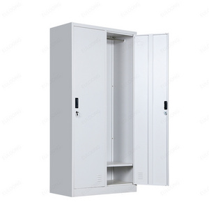 Luxury generous 2 swing door steel wardrobe locker/metal clothes storage cabinet closet with rail in cheap price