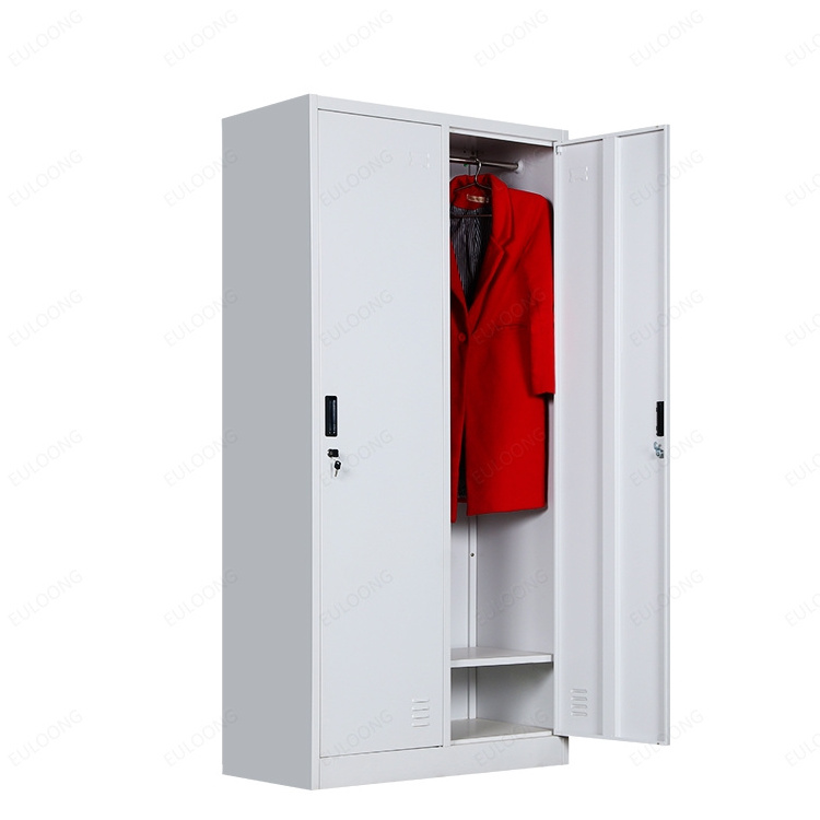 Luxury generous 2 swing door steel wardrobe locker/metal clothes storage cabinet closet with rail in cheap price