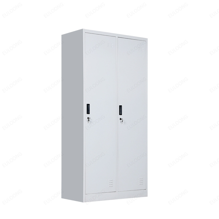 Luxury generous 2 swing door steel wardrobe locker/metal clothes storage cabinet closet with rail in cheap price