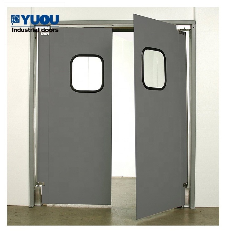 Industrial Stainless Steel Traffic Entry Impact Door With Black Bumper Restaurant Kitchen Double Acting Swing Door