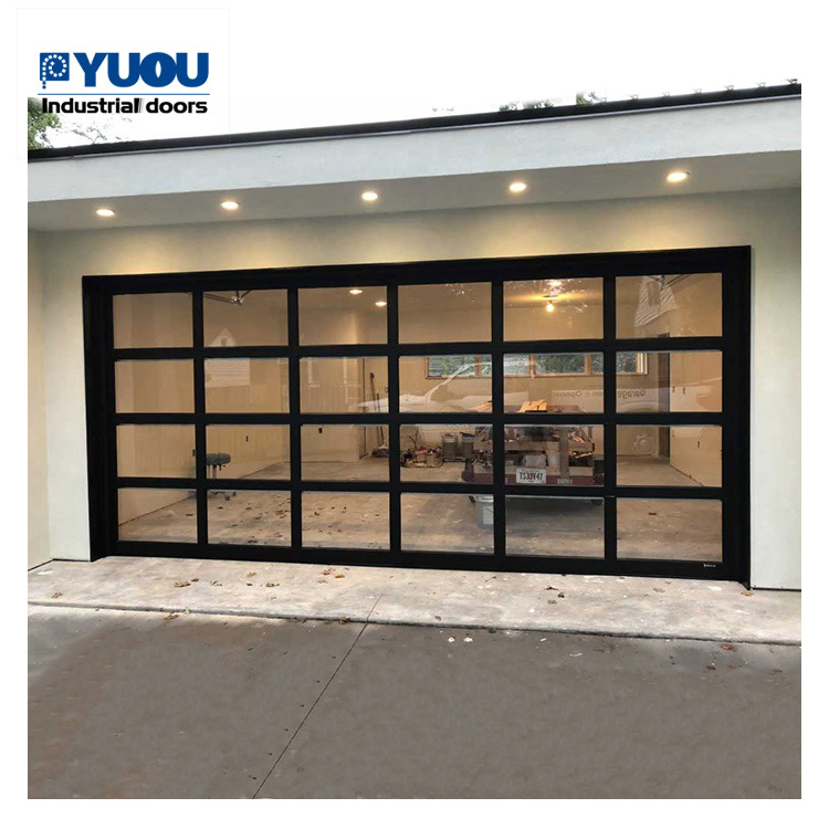 large size Modern sectional overhead full view aluminum tempered glass panel garage door price plexiglass garage door