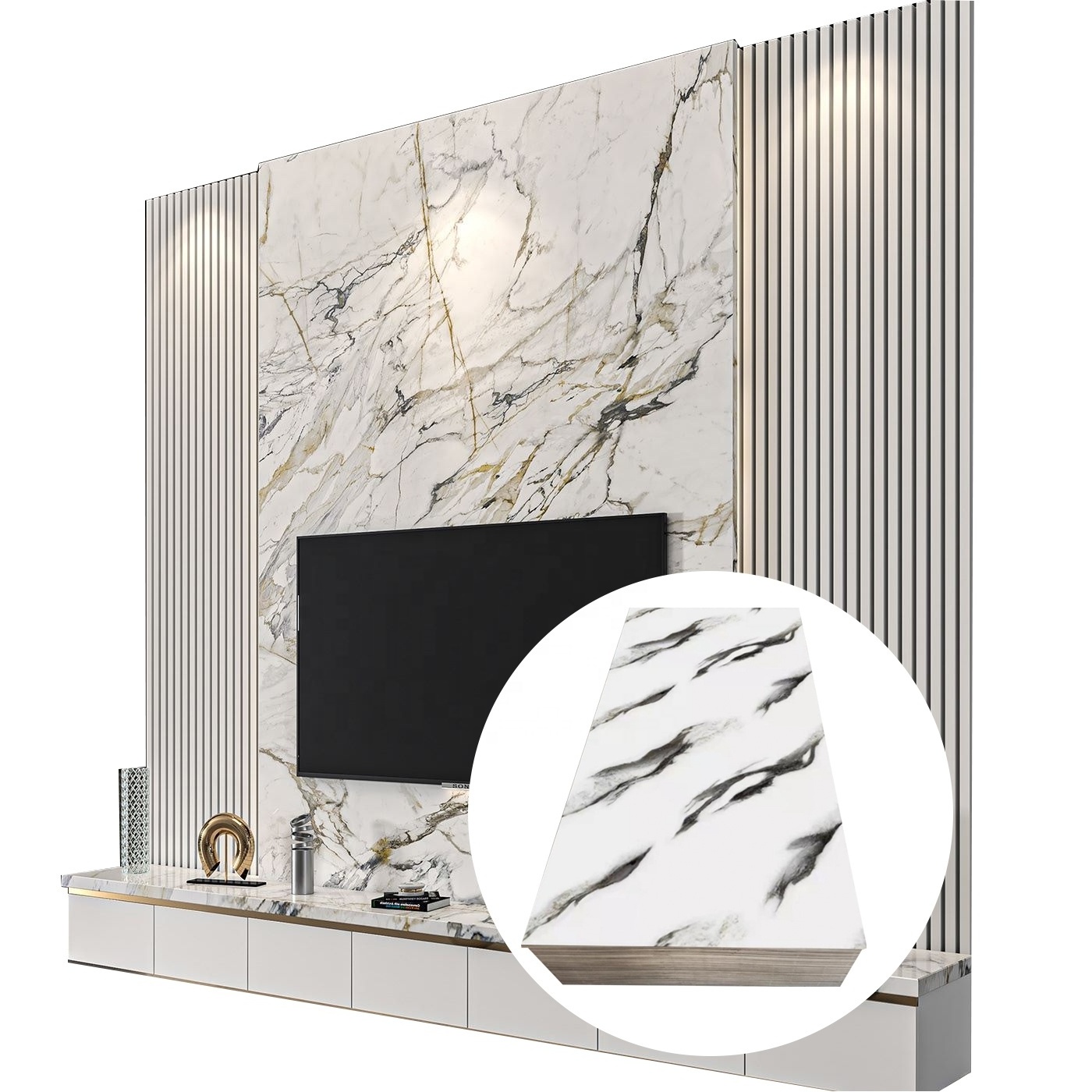 Eco-Friendly Glossy Marble PVC Wall Panel Waterproof UV Printing PVC Marble Sheet