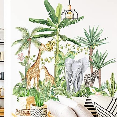 3D Stickers of Tropical Jungle Animal Wall Decal and Tropical Rainforest Home Decor for Nursery Kids Bedroom Printing Waterproof