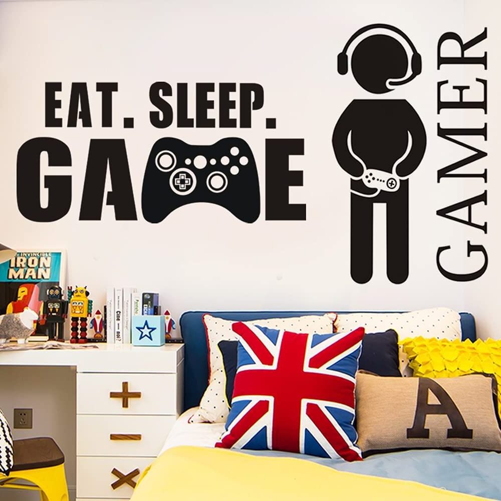 Custom Eat Sleep Game Boy Decal Wall Sticker for Video Game Room sticker Decor Playroom Bedroom Decoration