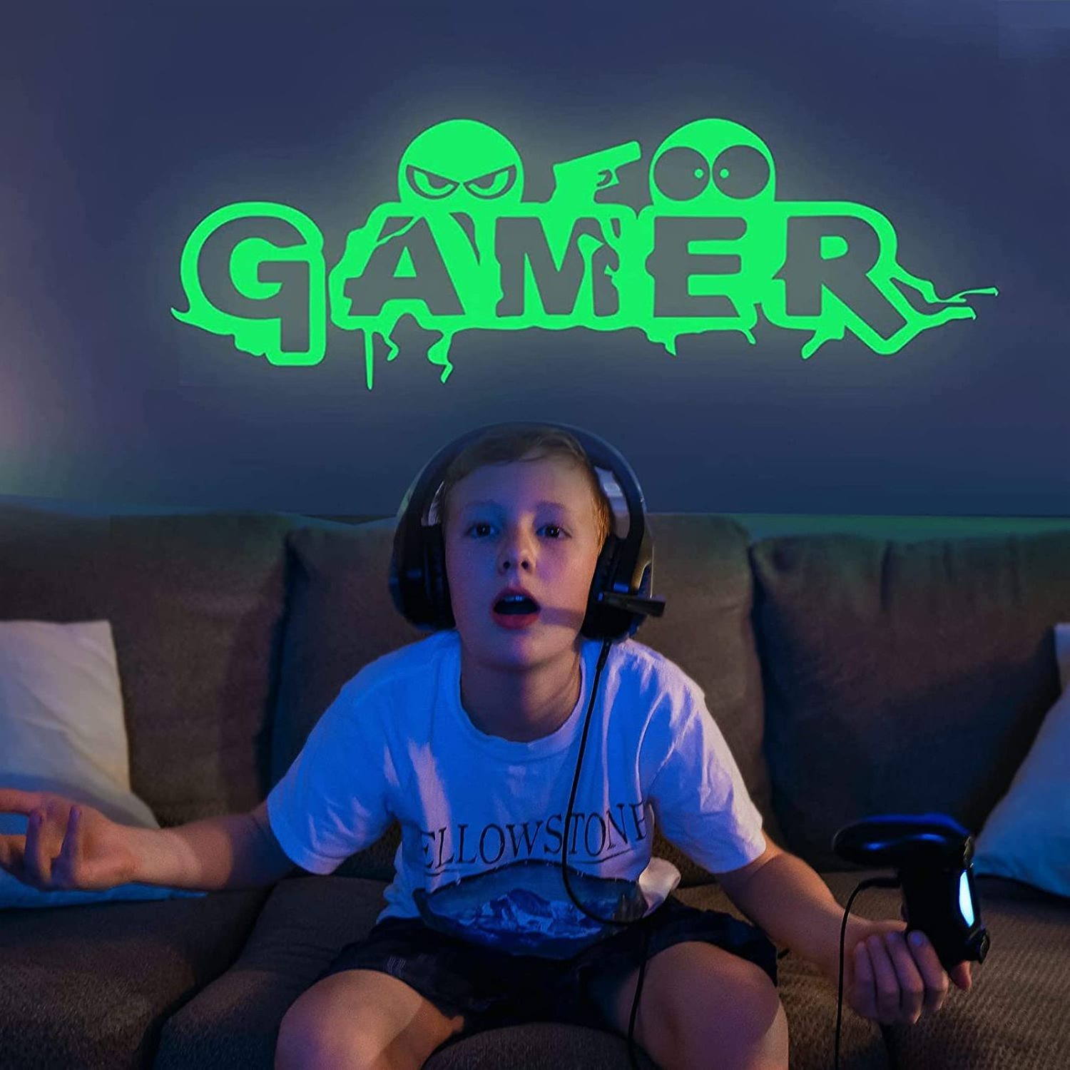 Custom Game Wall Decals in The Dark Stickers, Glowing Gaming Sticker Children Video Game Room Wall Art Mural for Boys