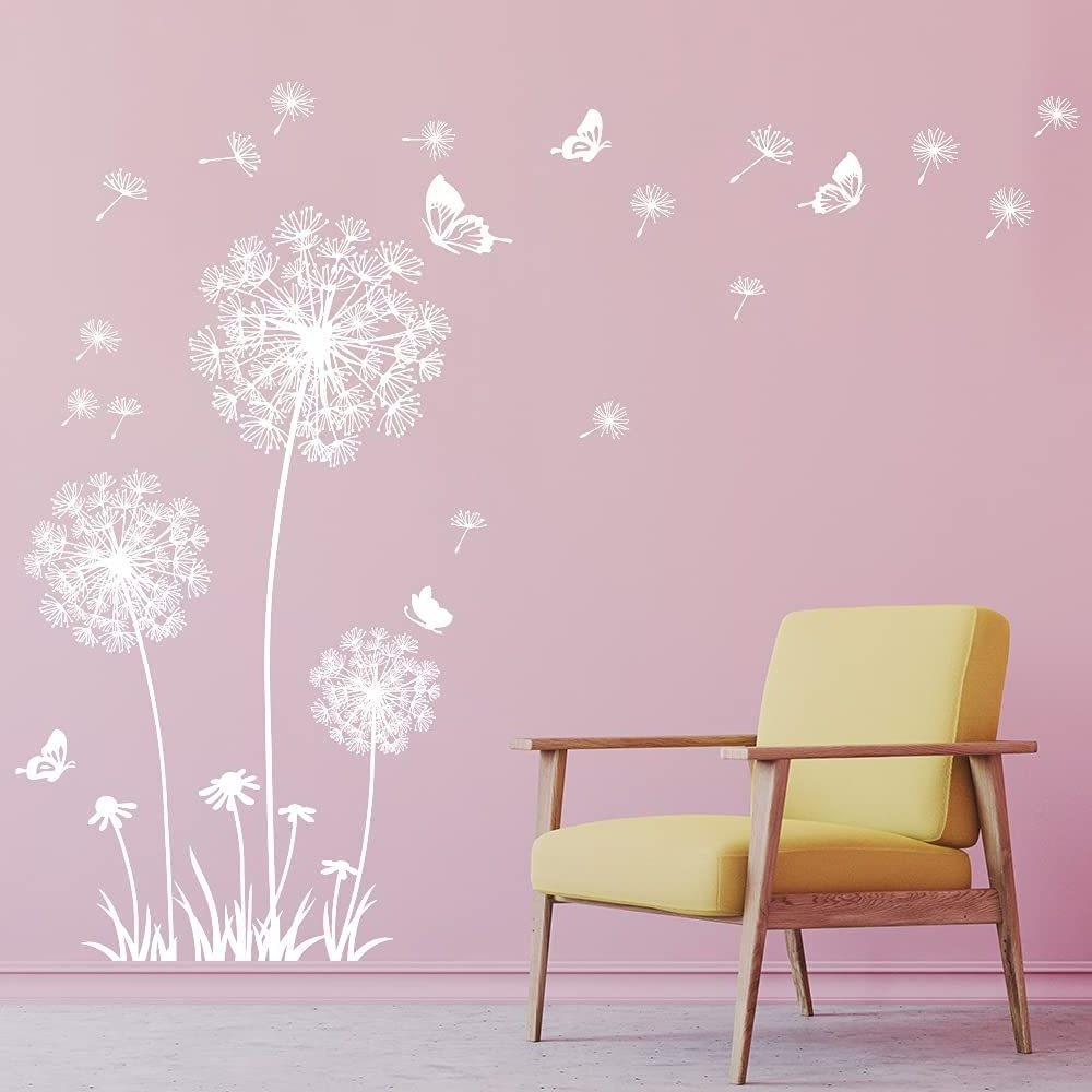 Custom Dandelion Wall Stickers Flower Wall Decals Butterflies Flying Wall Decors Art Stickers for Bedroom Living Room Sofa