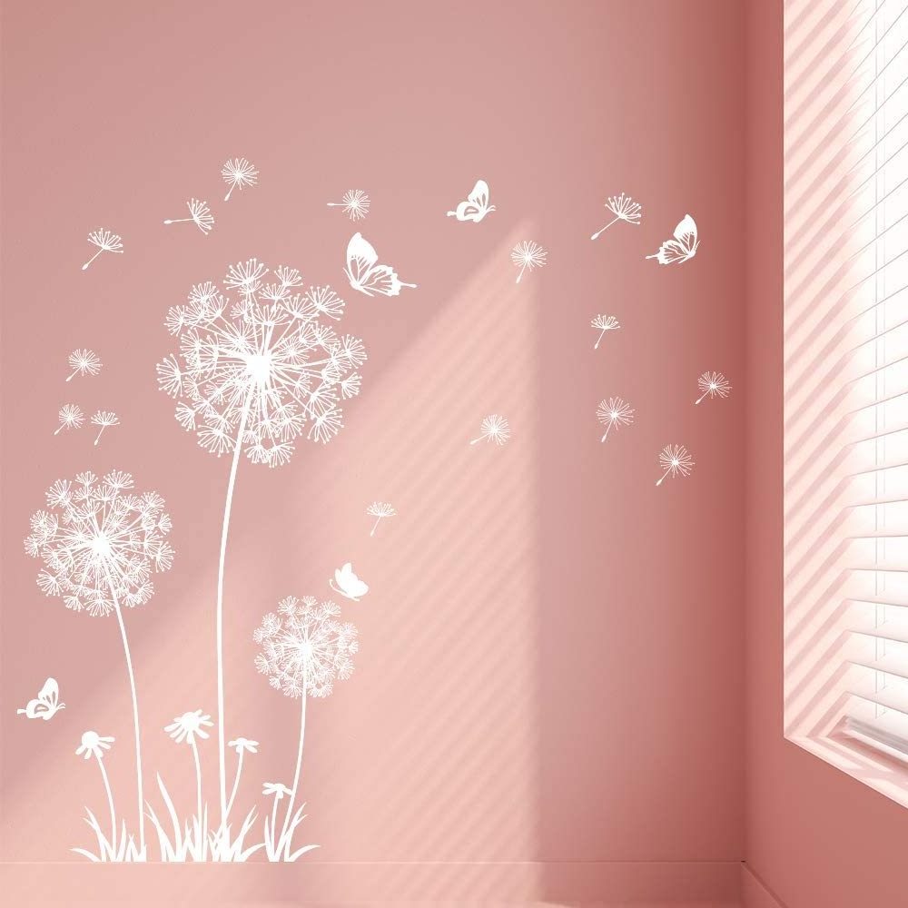 Custom Dandelion Wall Stickers Flower Wall Decals Butterflies Flying Wall Decors Art Stickers for Bedroom Living Room Sofa