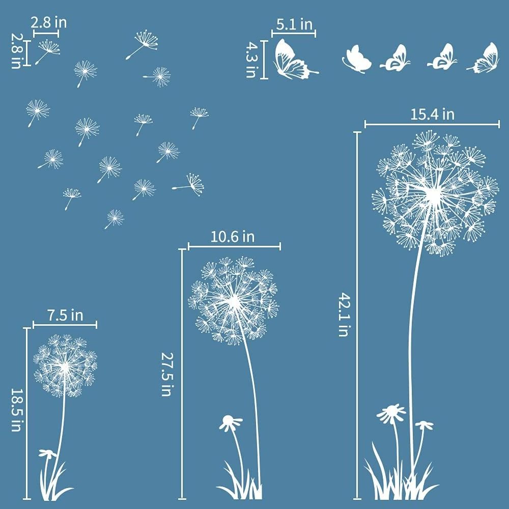 Custom Dandelion Wall Stickers Flower Wall Decals Butterflies Flying Wall Decors Art Stickers for Bedroom Living Room Sofa